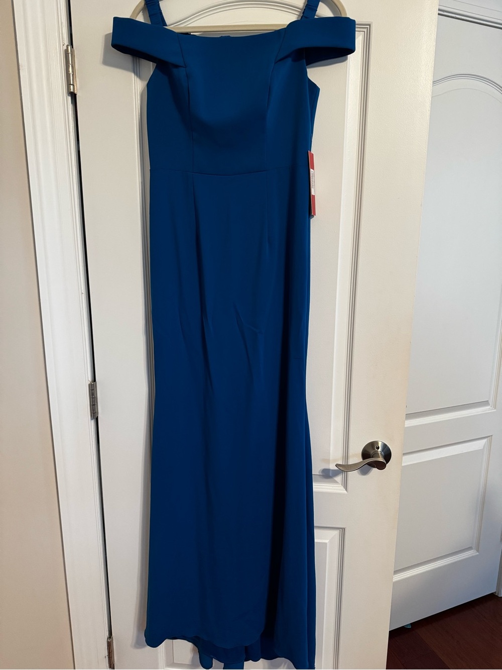 Elegant Off-Shoulder Gown in Deep Teal Blue